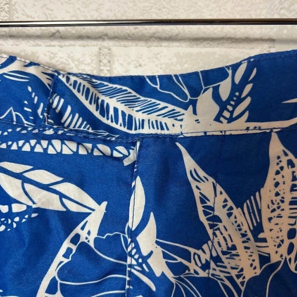 Ibiza Ocean Club Men's Swim Trunks Blue Aloha‎ White Floral Hibiscus Size 34